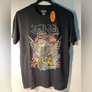 Von Dutch Short Sleeve Crew Neck Cotton Blend Graphic T-shirt wRhinestone accent